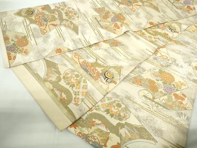 平和屋着物◎アンティーク 大正ロマン 丸帯 唐織 流水花文 金銀糸 正絹 逸品 DABE0529qa