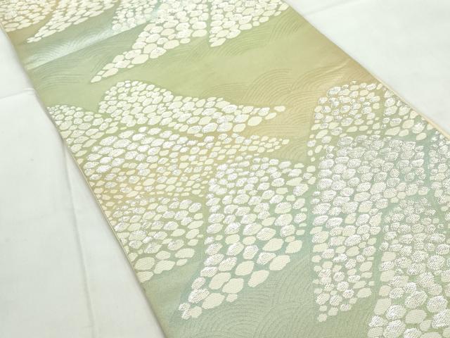 平和屋着物◎六通柄袋帯 立波重ね山文 銀糸 正絹 逸品 DABE0553qa