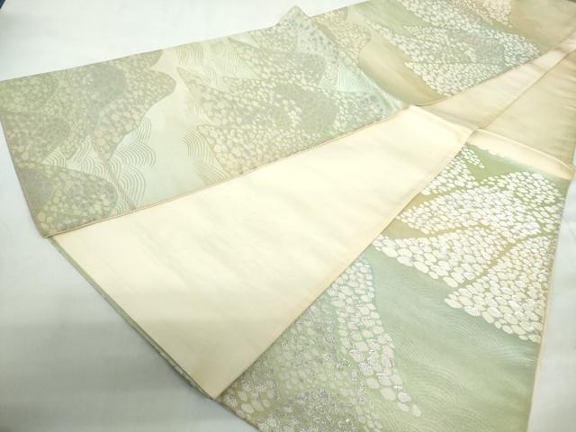 平和屋着物◎六通柄袋帯 立波重ね山文 銀糸 正絹 逸品 DABE0553qa
