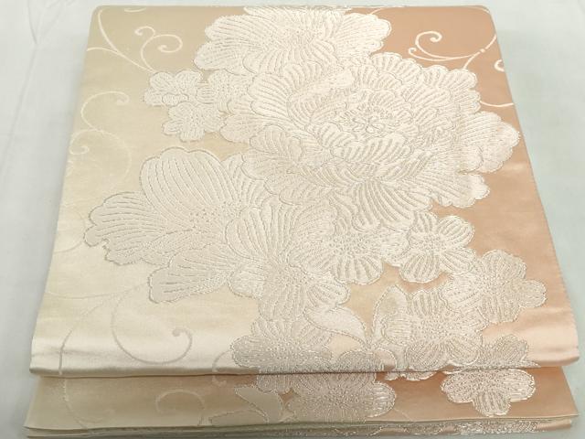 平和屋着物◎両面 全通柄袋帯 草花文 銀糸 正絹 逸品 DABE0574qa