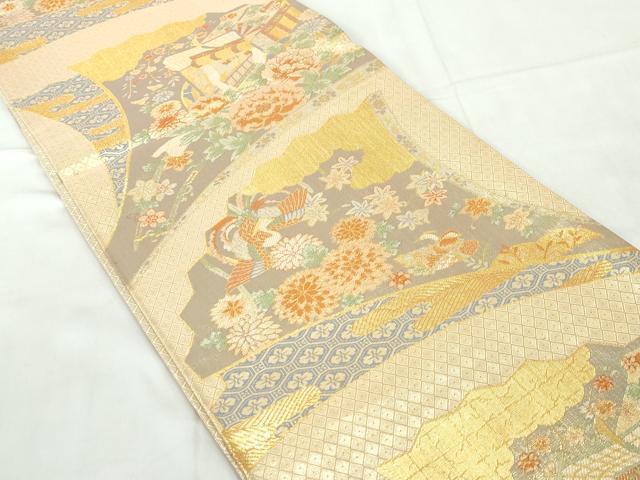 平和屋着物◎宝珠本佐賀錦 六通柄袋帯 花鳥文 九百錦 金糸 正絹 逸品 DABE0577qa