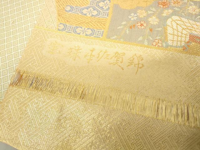 平和屋着物◎宝珠本佐賀錦 六通柄袋帯 花鳥文 九百錦 金糸 正絹 逸品 DABE0577qa