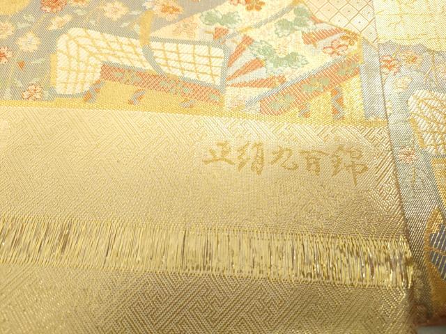 平和屋着物◎宝珠本佐賀錦 六通柄袋帯 花鳥文 九百錦 金糸 正絹 逸品 DABE0577qa