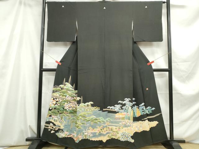 平和屋着物■豪華黒留袖 友禅 作家物 浜松花文 正絹 逸品 DABE0588qa