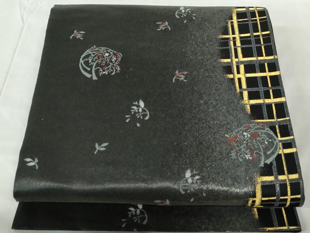 平和屋着物◎六通柄袋帯 格子花丸文 金糸 引箔 正絹 逸品 DABE0616qa
