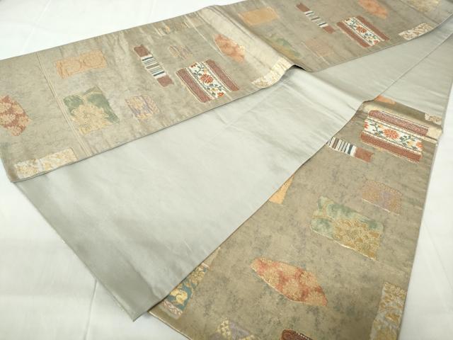 平和屋着物◎六通柄袋帯 幾何学更紗花文 金糸 引箔 正絹 逸品 DABE0617qa