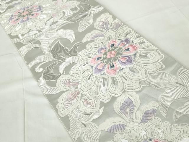 平和屋着物◎六通柄袋帯 唐織 更紗花文 九百錦プラチナ箔 正絹 逸品 DABE0624qa