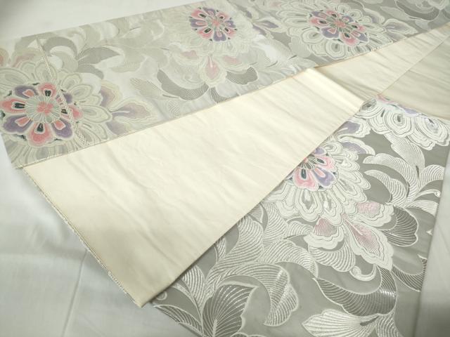 平和屋着物◎六通柄袋帯 唐織 更紗花文 九百錦プラチナ箔 正絹 逸品 DABE0624qa