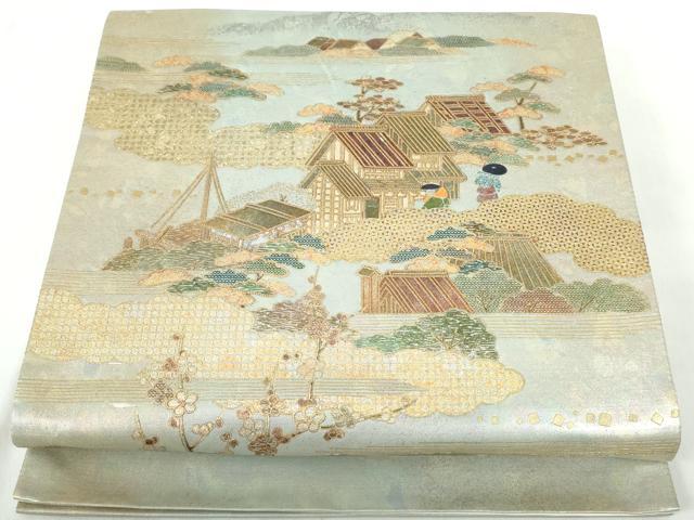 平和屋着物◎太鼓柄袋帯 作家物 風景文 金銀彩 正絹 逸品 DABE0676qa