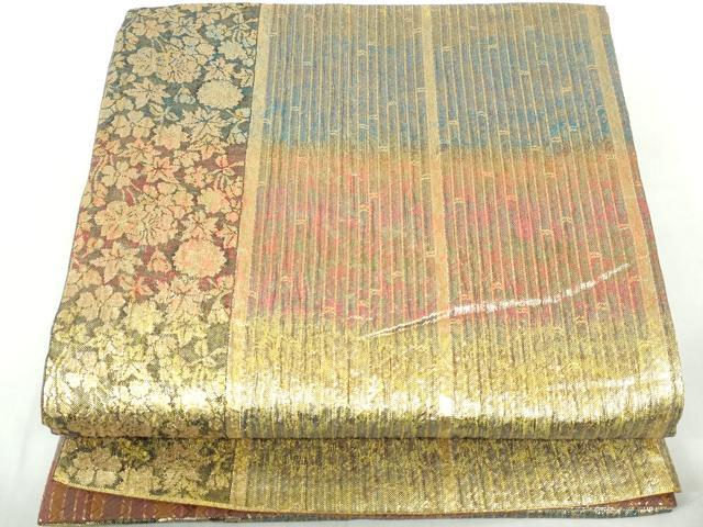 平和屋着物◎佐賀錦 両面 全通柄袋帯 ふくれ織 舞花間道 金糸 正絹 逸品 DABE0680qa