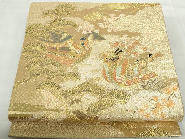 平和屋着物◎六通柄袋帯 唐織 人物風景文 金糸 正絹 逸品 DABE0686qa