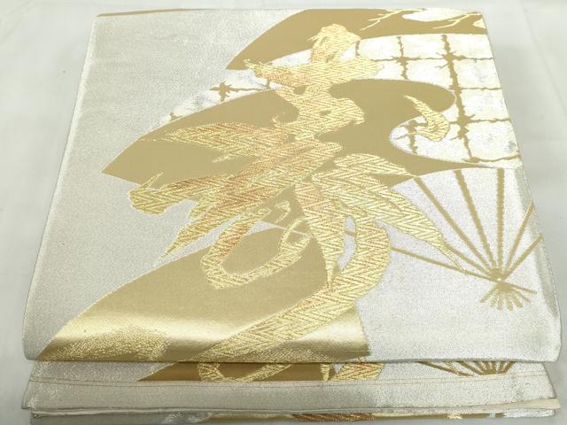 平和屋着物◎六通柄袋帯 扇面枝松梅文 寿 金銀糸 正絹 逸品 DABE0691qa
