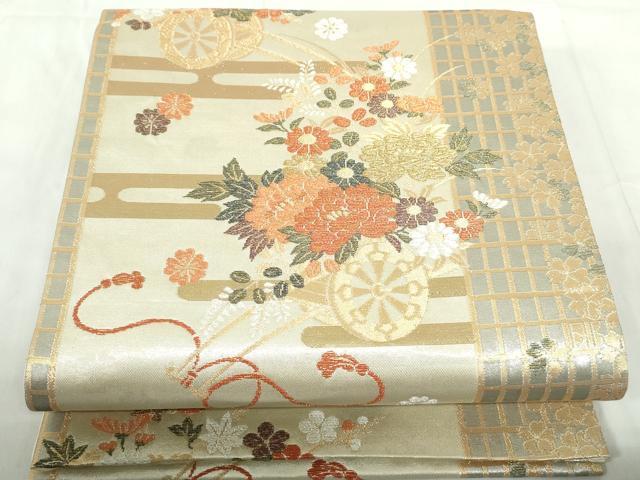 平和屋着物◎六通柄袋帯 花車間道 金銀糸 正絹 逸品 DABE0697qa