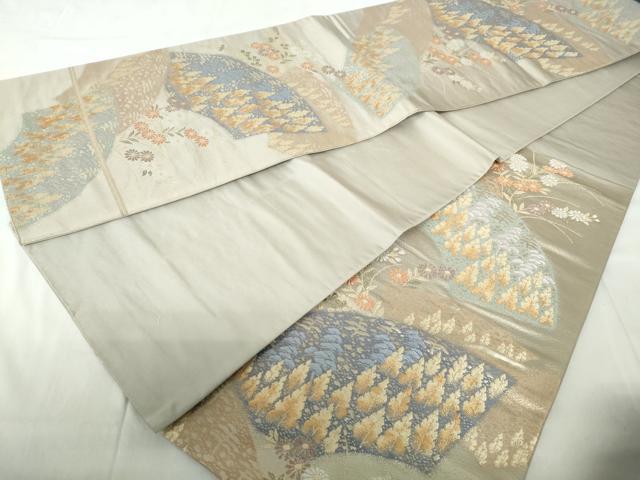平和屋着物◎六通柄袋帯 地紙樹林花文 金銀糸 正絹 逸品 DABE0725qa