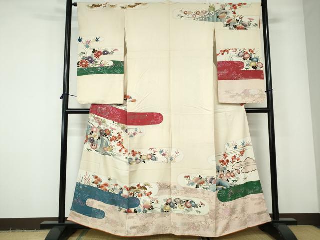 平和屋着物■豪華振袖 駒刺繍 エ霞花文 金銀彩 正絹 逸品 DABE0753qa