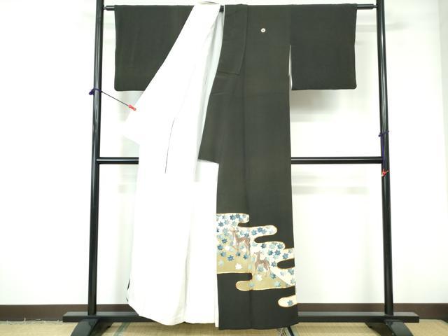 平和屋着物■豪華黒留袖 駒刺繍 エ霞楓動物文 鹿 金彩 正絹 逸品 DABE0781qa