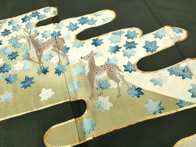 平和屋着物■豪華黒留袖 駒刺繍 エ霞楓動物文 鹿 金彩 正絹 逸品 DABE0781qa