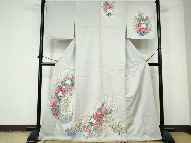 平和屋着物■訪問着 孔雀花文 暈し染め 正絹 逸品 DABE0815qa