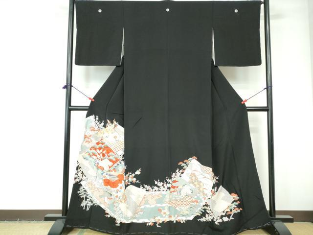 平和屋着物■豪華黒留袖 駒刺繍 向かい鶴花松文 金彩 正絹 逸品 DABE0831qa