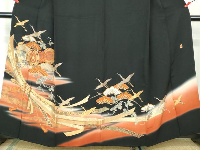 平和屋着物■豪華黒留袖 作家物 駒刺繍 飛鶴花鼓 暈し染め 金彩 正絹 逸品 DABE0855qa