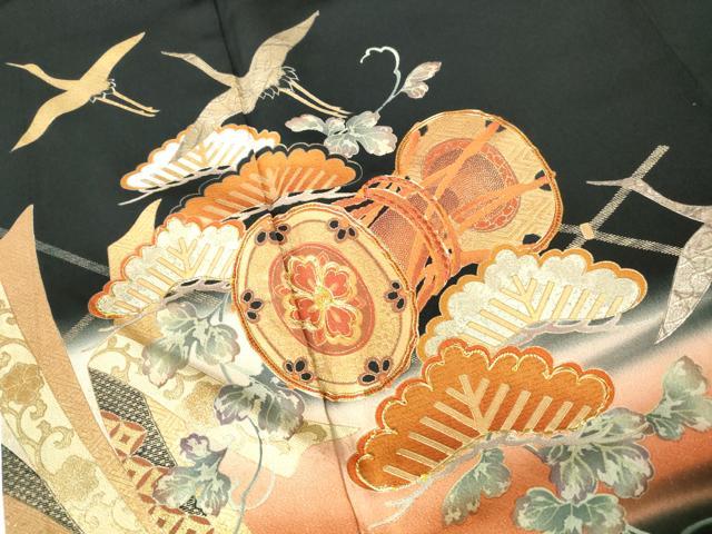 平和屋着物■豪華黒留袖 作家物 駒刺繍 飛鶴花鼓 暈し染め 金彩 正絹 逸品 DABE0855qa