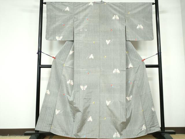 平和屋着物■上質な紬 舞蝶文 正絹 逸品 DABE0873qa