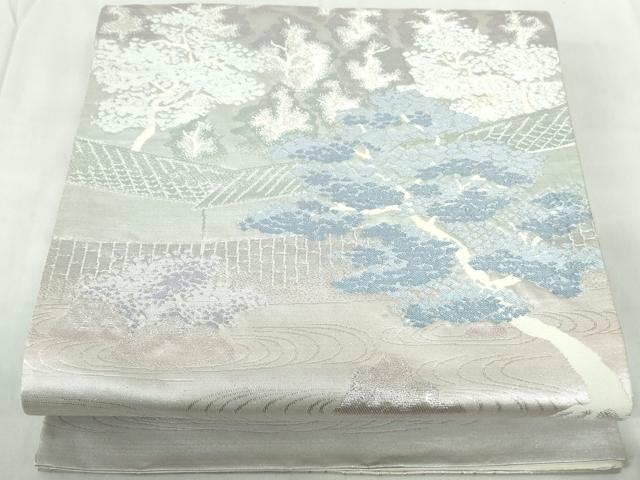 平和屋着物◎六通柄袋帯 竜安寺石庭文 銀糸 正絹 逸品 DABE0930qa