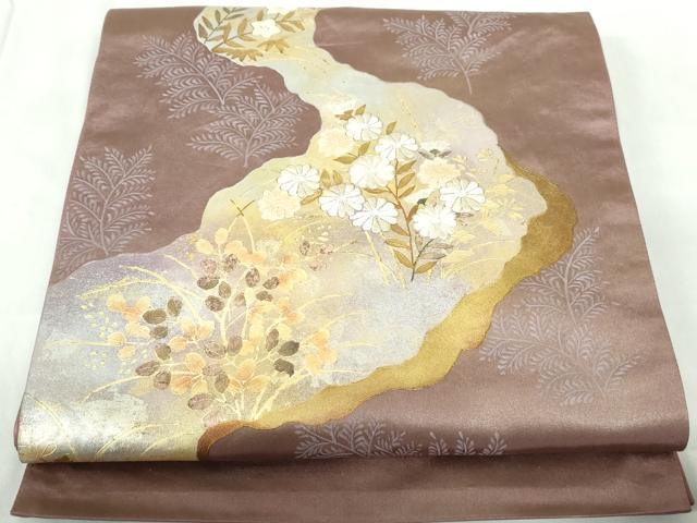 平和屋着物◎太鼓柄袋帯 駒刺繍 道長花文 金銀彩 引箔 正絹 逸品 DABE0932qa