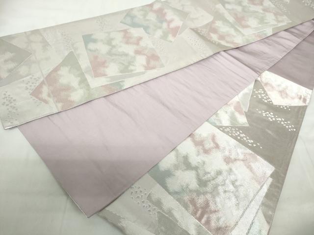 平和屋着物◎六通柄袋帯 重ね色紙箔散らし文 珠箔 銀糸 正絹 逸品 DABE0964qa