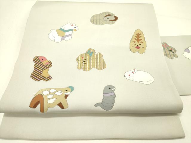平和屋着物●塩瀬 九寸名古屋帯 干支 金彩 正絹 逸品 DABE1006op