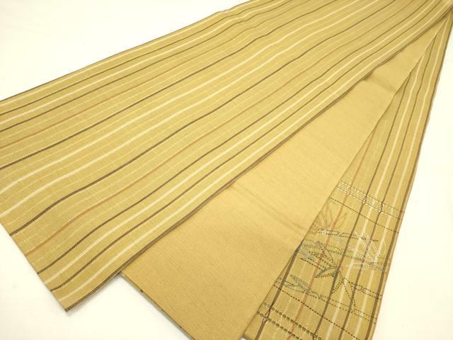平和屋着物●太鼓柄袋帯 もじり織 刺し子 笹竹文 金糸 正絹 逸品 DABE1009op
