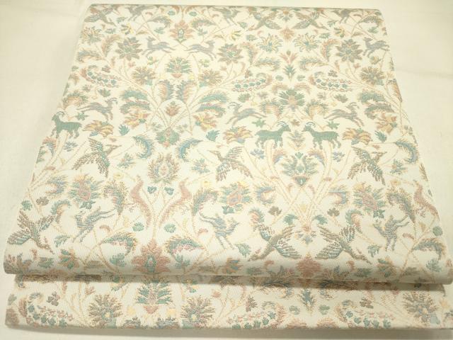 平和屋着物●織物一筋名門 織悦 全通柄 本袋帯 動物花文 金糸 正絹 逸品 DABE1014op