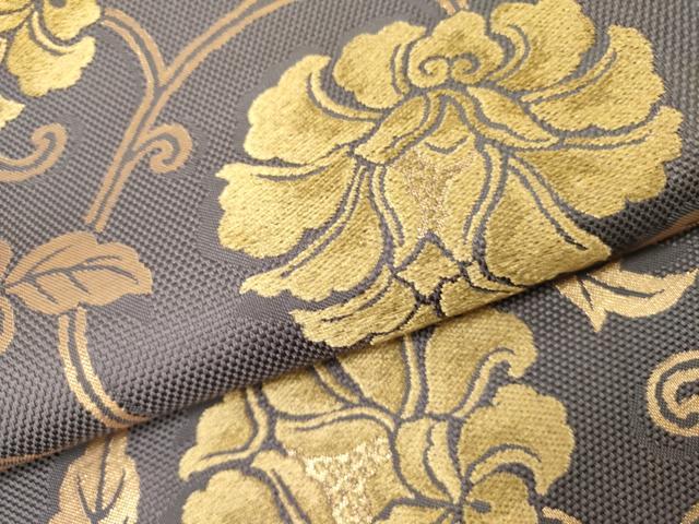 平和屋着物●六通柄袋帯 更紗花文 金糸 正絹 逸品 DABE1021op