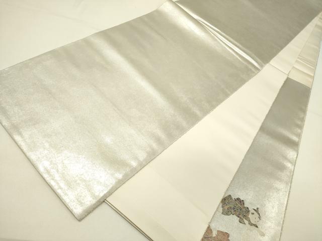 平和屋着物●太鼓柄袋帯 童子 文月七夕さん プラチナ箔 正絹 逸品 未使用 DABE1022op