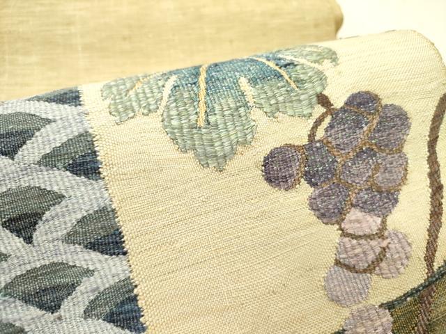 平和屋着物●八寸名古屋帯 紬地 すくい織 葡萄蔦の葉 やまと誂製 正絹 逸品 未使用 DABE1045op