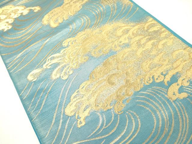 平和屋着物●西陣 川島織物 六通柄 本袋帯 立波文 金糸 正絹 逸品 DABE1050op
