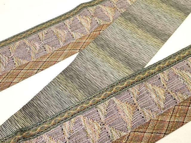 平和屋着物●両面 半幅帯 リボン織 抽象文様 正絹 逸品 DABE1051op