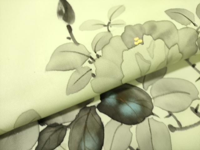 平和屋着物●塩瀬 九寸名古屋帯 手描き 草花 正絹 逸品 DABE1082op