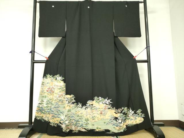 平和屋着物■豪華黒留袖 駒刺繍 風景花文 金彩 正絹 逸品 DABE1117op