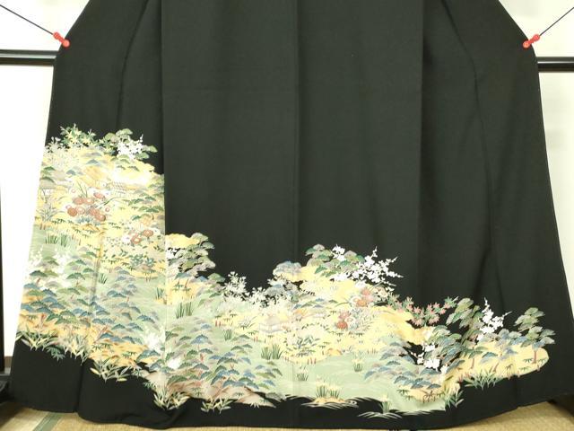 平和屋着物■豪華黒留袖 駒刺繍 風景花文 金彩 正絹 逸品 DABE1117op