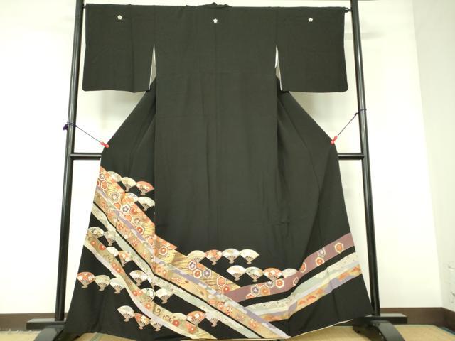 平和屋着物■豪華黒留袖 駒刺繍 宝尽くし扇面花文 金彩 正絹 逸品 DABE1129op