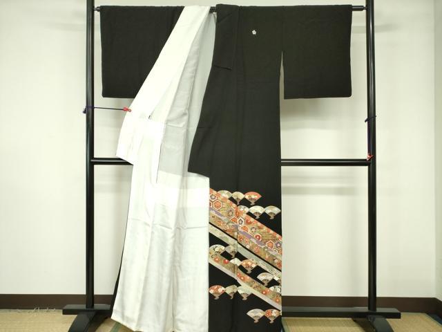 平和屋着物■豪華黒留袖 駒刺繍 宝尽くし扇面花文 金彩 正絹 逸品 DABE1129op