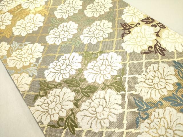 平和屋着物●六通柄袋帯 古代唐織 草花 金糸 正絹 逸品 DABE1165op
