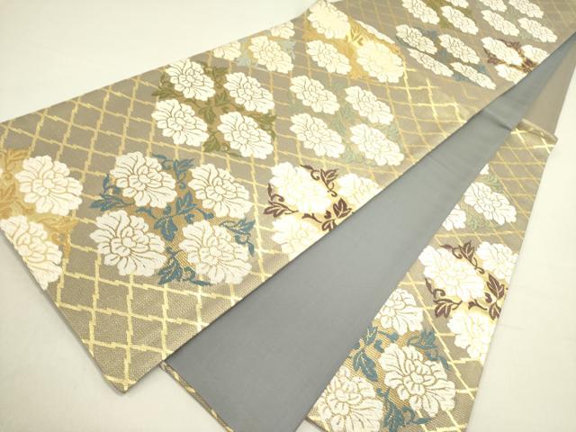 平和屋着物●六通柄袋帯 古代唐織 草花 金糸 正絹 逸品 DABE1165op