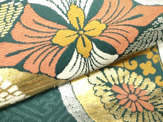 平和屋着物●六通柄 京本袋帯 花鳥丸文 金銀糸 正絹 逸品 DABE1174op
