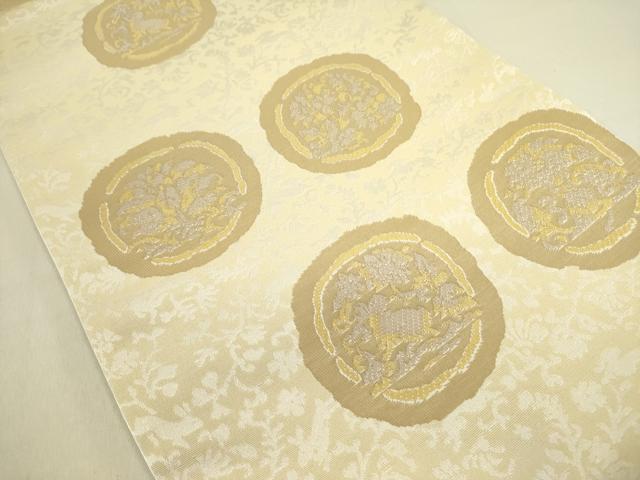 平和屋着物● 六通柄袋帯 花丸文 廣部商事謹製 反端付き 正絹 逸品 未使用 DABE1180op