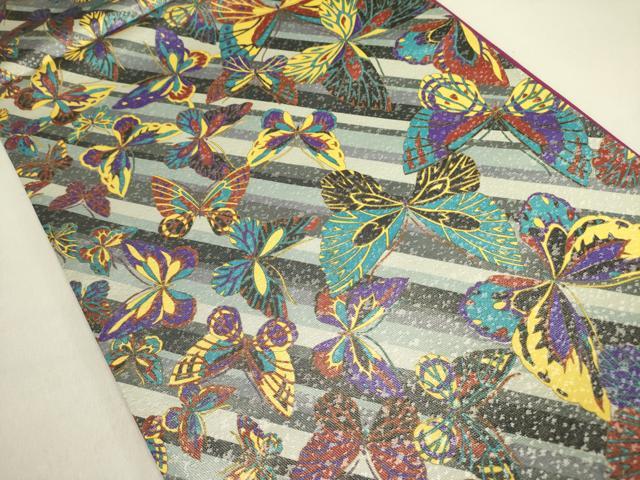 平和屋着物●染色作家 斉藤三才 全通柄袋帯 舞蝶文 正絹 逸品 DABE1181op