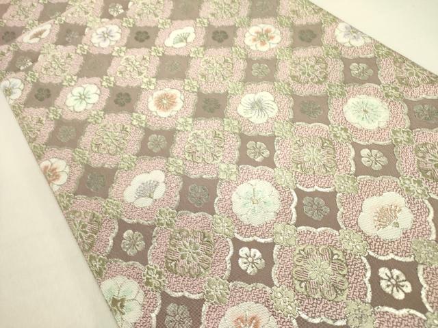平和屋着物●両面 六通柄袋帯 花繋ぎ 金糸 正絹 逸品 未使用 DABE1184op