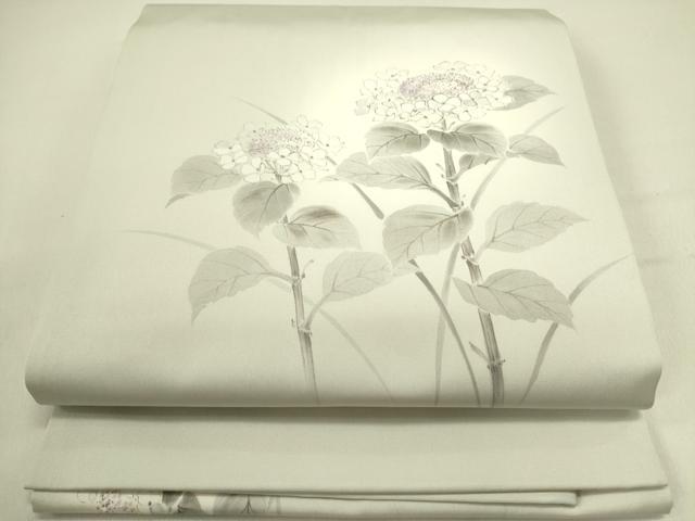 平和屋着物●塩瀬　九寸名古屋帯　作家物　手描き　紫陽花　正絹　逸品　DABE1307op 平和屋着物○塩瀬 九寸名古屋帯 作家物 手描き 紫陽花 正絹 逸品