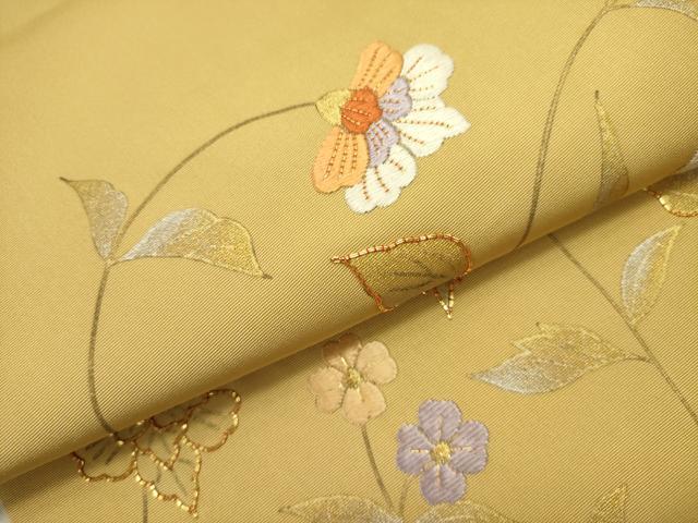 平和屋着物●塩瀬 九寸名古屋帯 駒刺繍 草花 金銀彩 正絹 逸品 DABE1325op